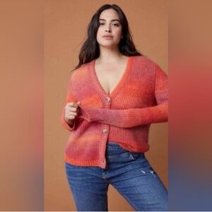 Maeve Ombre Pink-Orange V-Neck Button Cardigan
